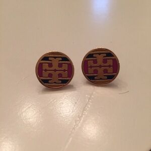 Tory Burch Gold and Red Logo Earrings